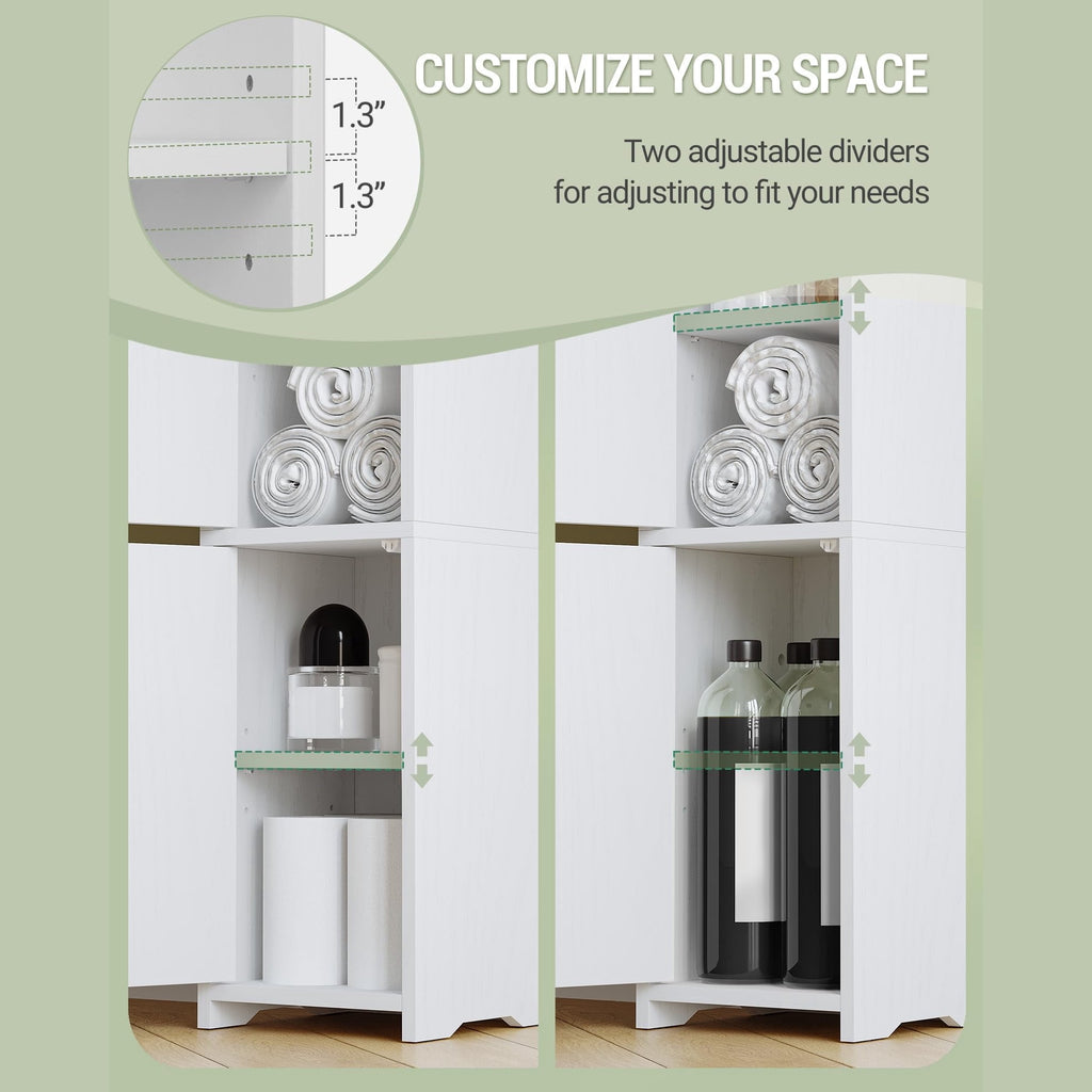 Hzuaneri Bathroom Storage Cabinet, 29.5" Tall Small Freestanding Corner Cabinet with 2 Doors & Adjustable Shelf, Space‑Saving Narrow Organizer for Compact Bathroom Spaces, White