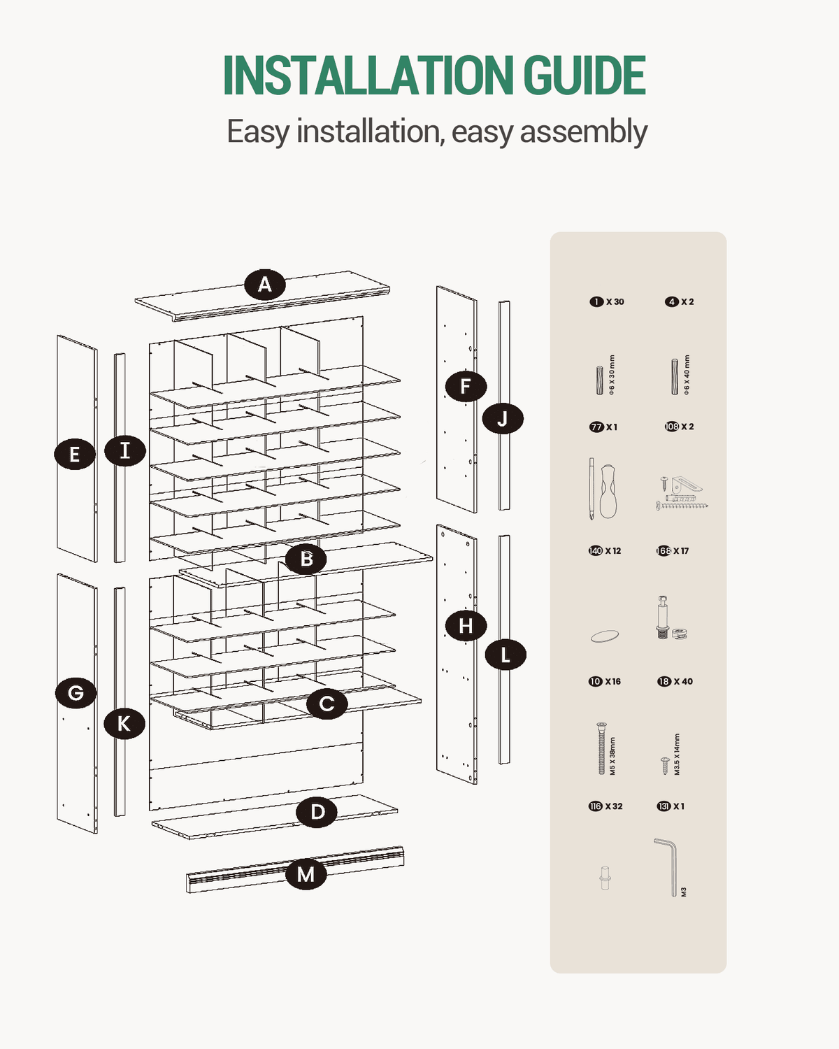 Hzuaneri 11-Tier Shoe Storage Cabinet, Wooden Shoe Rack with 40 Cubbies, Tall Freestanding Shoe Organizer for 40-44 Pairs Pairs, Easy Assembly Shoe Cabinet for Closet, Entryway, Living Room, White