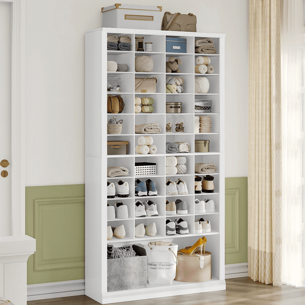 Hzuaneri 11-Tier Shoe Storage Cabinet, Wooden Shoe Rack with 40 Cubbies, Tall Freestanding Shoe Organizer for 40-44 Pairs Pairs, Easy Assembly Shoe Cabinet for Closet, Entryway, Living Room, White