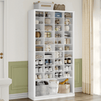 Hzuaneri 11-Tier Shoe Storage Cabinet, Wooden Shoe Rack with 40 Cubbies, Tall Freestanding Shoe Organizer for 40-44 Pairs Pairs, Easy Assembly Shoe Cabinet for Closet, Entryway, Living Room, White