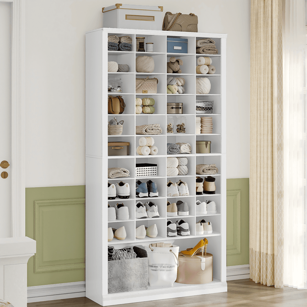 Hzuaneri 11-Tier Shoe Storage Cabinet, Wooden Shoe Rack with 40 Cubbies, Tall Freestanding Shoe Organizer for 40-44 Pairs Pairs, Easy Assembly Shoe Cabinet for Closet, Entryway, Living Room, White