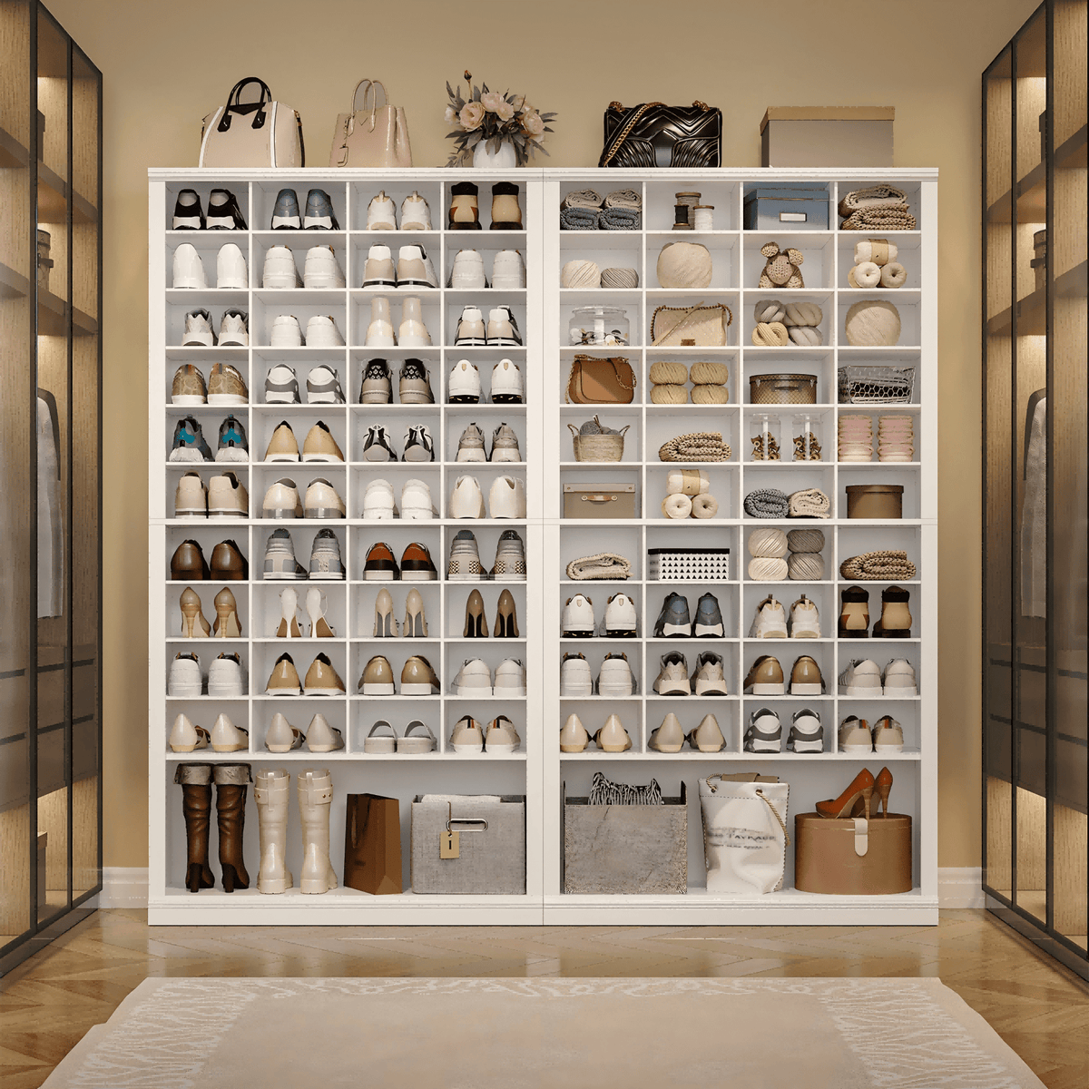Hzuaneri 11-Tier Shoe Storage Cabinet, Wooden Shoe Rack with 40 Cubbies, Tall Freestanding Shoe Organizer for 40-44 Pairs Pairs, Easy Assembly Shoe Cabinet for Closet, Entryway, Living Room, White