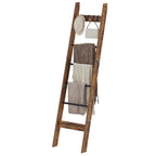 Hzuaneri 6-Tier Blanket Ladder with Hooks, 5.6Ft Wall Leaning Blanket Ladder, 4 Removable Hooks for Living Room, Bedroom Bathroom, Decorative Quilt Rack Easy to Assemble, Rustic Brown