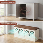 Hzuaneri 47.2" 2-Tier Shoe Storage Bench with Cushion and Doors for Entryway, Bedroom, Shoe Rack Bench with Adjustable Shelf, Rustic White