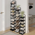 Hzuaneri 10-Tier Vertical Shoe Rack, Tall Shoe Organizer with 2 Hooks, Wooden Shoe Tower for Entryway, Hallway, Closet Space Saving, Free Standing, Black