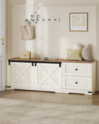 Storage Bench 58" with Double Drawers, Farmhouse Storage Trunk for Entryway and Bedroom, Antique White