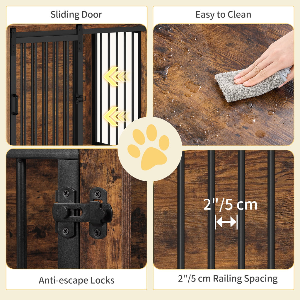 Hzuaneri 27.2" Dog Crate Furniture with Barn Door, Heavy Duty Wooden Kennel for Small Dogs up to 22 lb, Rustic Brown