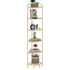 Corner Shelf Stand 6-Tier with Tempered Glass Shelves, Modern Glass Bookshelf Bookcase for Living Room Bathroom Kitchen, Gold
