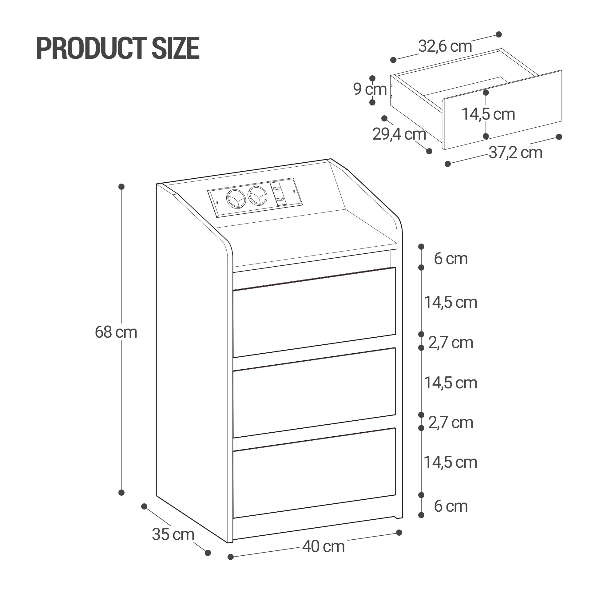 Hzuaneri NS40104X Bedside Table Set of 2 with 3 Drawers, Side Table with Charging Station and LED, 2 AC Outlets and 2 USB Ports for Bedroom, Living Room, Black NS40104X
