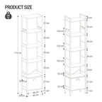 Hzuaneri bookcase, 6 vertical shelves with 1 fold-down fabric drawer and 4 hooks, open shelves, metal frame, for study, living room, white oak, 24 x 40 x 173 cm, BC40616W