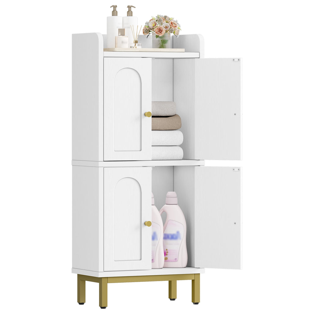 Hzuaneri Bathroom Storage Cabinet, 32.7" H Freestanding Multi‑Room Floor Organizer with 4 Doors & Adjustable Feet for Living Room, Kitchen & Compact Spaces, White