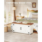 Hzuaneri 39.4" Shoe Storage Bench with Padded Seat and Barn Doors for Entryway, Shoe Rack Bench with Adjustable Shelf, Antique White