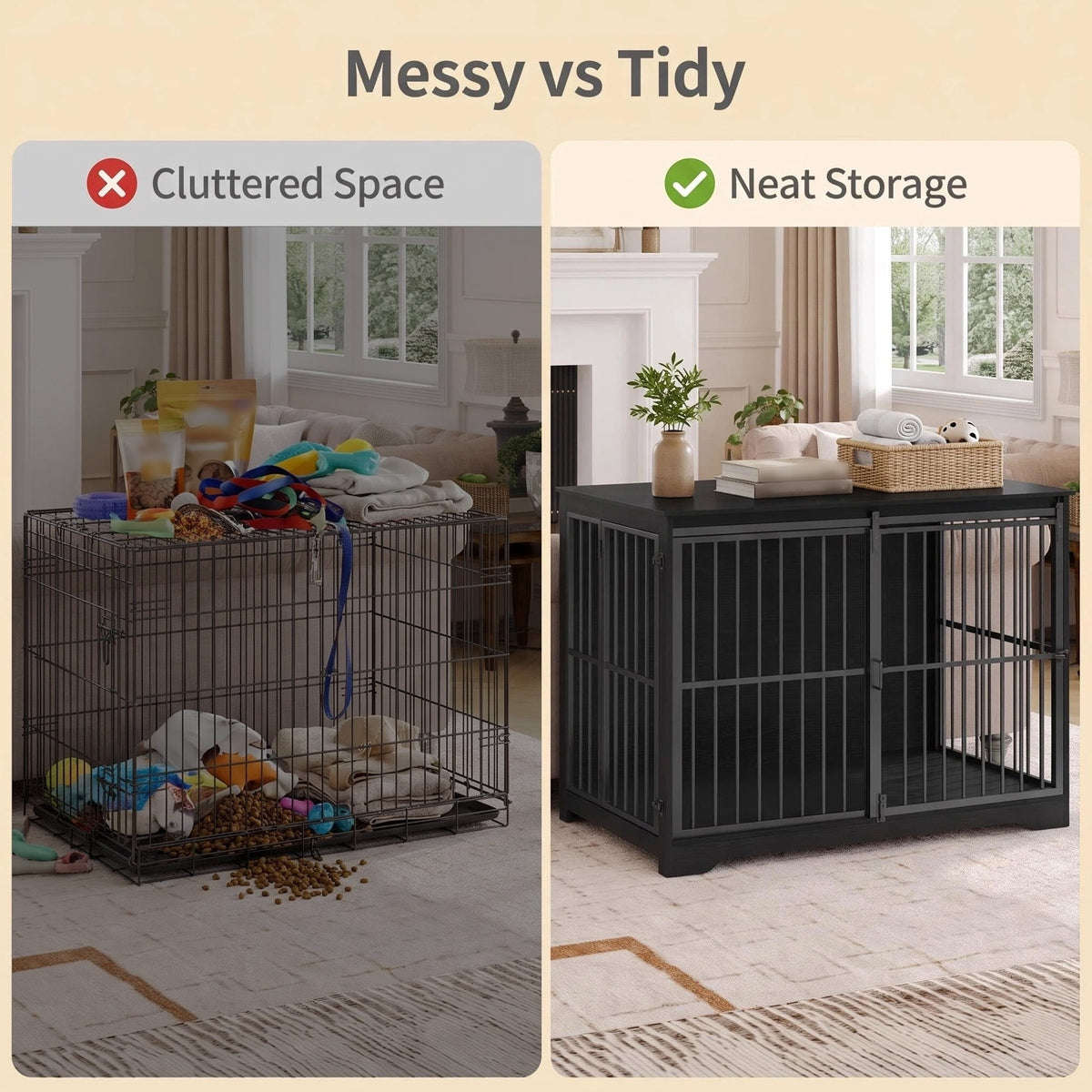 46.9" XXL Wooden Dog Crate,Barn Door Anti-Chew, Indoor End Table Style,Black