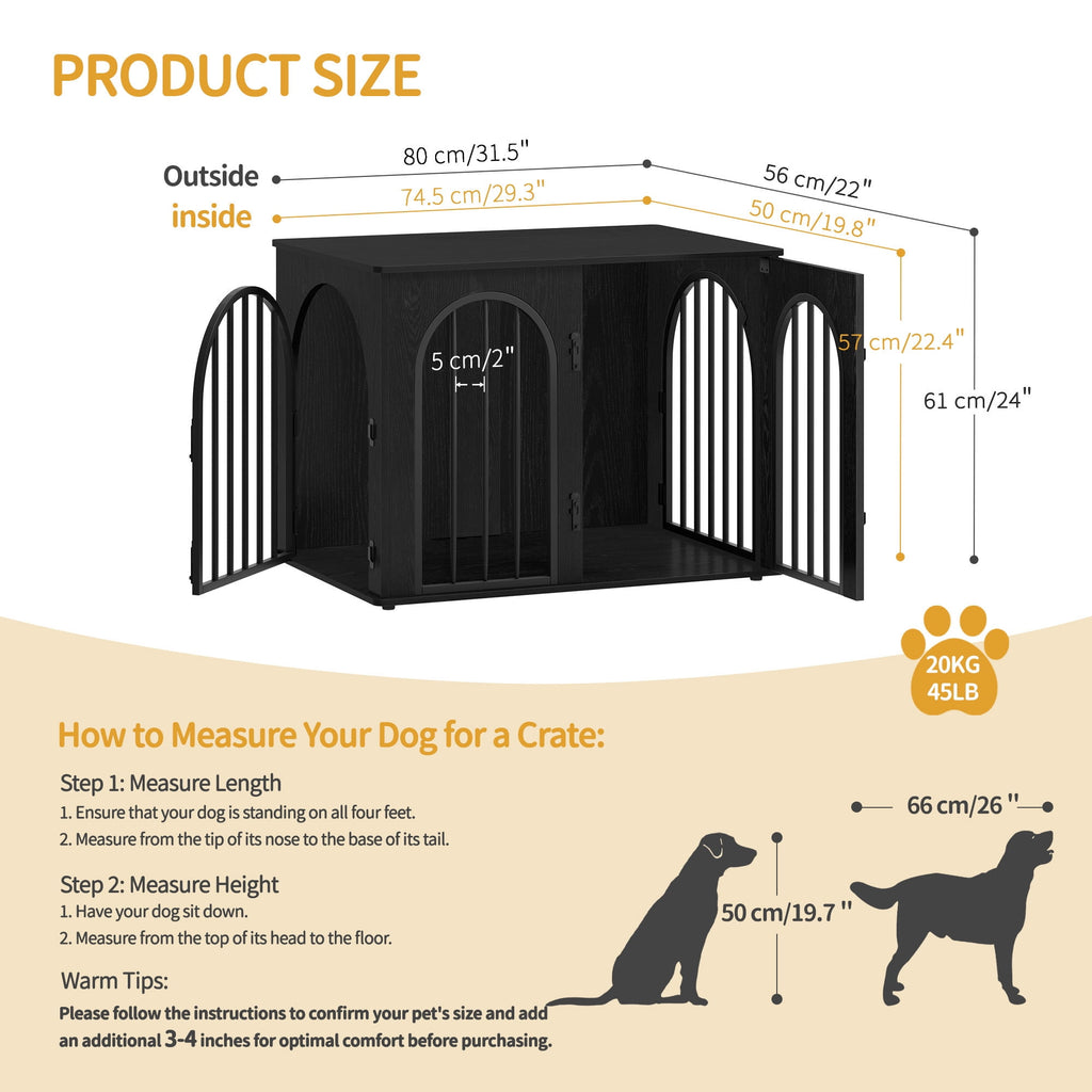 Hzuaneri Wooden Dog Crate Furniture, 31.5" Indoor Dog Kennel with Cushion, Dog Cage for Small Medium Dogs, Decorative Pet House Side End Table, Chew-Resistant, Black