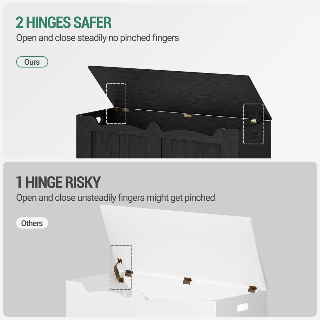 Hzuaneri 43.3" Large Storage Chest, Wooden Storage Bench with 2 Hinges, Lift-Top Chest Organizer for Living Room, Bedroom, Entryway, Black