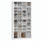 Hzuaneri 11-Tier Shoe Storage Cabinet, Wooden Shoe Rack with 40 Cubbies, Tall Freestanding Shoe Organizer for 40-44 Pairs Pairs, Easy Assembly Shoe Cabinet for Closet, Entryway, Living Room, White