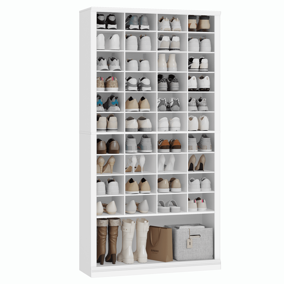 Hzuaneri 11-Tier Shoe Storage Cabinet, Wooden Shoe Rack with 40 Cubbies, Tall Freestanding Shoe Organizer for 40-44 Pairs Pairs, Easy Assembly Shoe Cabinet for Closet, Entryway, Living Room, White