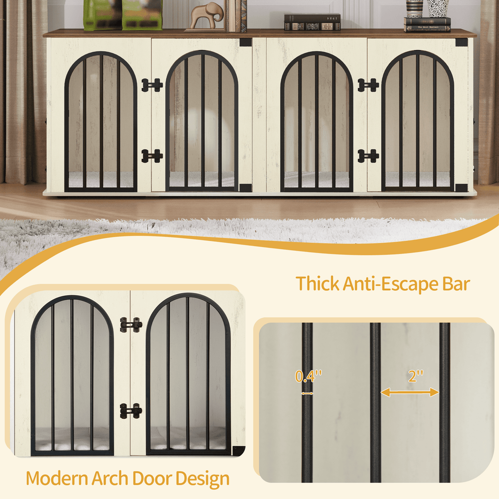 Hzuaneri Dog Crate Furniture for 2 Dogs, 63" Large Dog Kennel with Divider and Cushion for Medium Large Dogs, Double Dog Crate Furniture TV Stand
