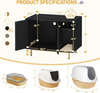 Cat Litter Box Enclosure 39.4" with Storage, Wooden Cabinet with Sisal Mat for Living Room, Black and Gold