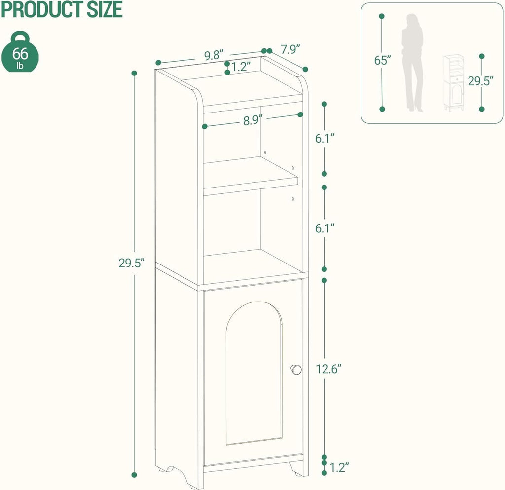 Hzuaneri Bathroom Storage Cabinet, 29.5" Tall Small Corner Freestanding Floor Cabinet with Doors & Adjustable Shelf for Small‑Space Use, White