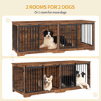 Hzuaneri 78" Large Double Dog Crate Furniture, Indoor Dog Kennel Furniture for 2 Dogs with Divider, Dual Sliding Barn Doors, Heavy Duty Dog Cage Furniture as TV Stand, Rustic Brown