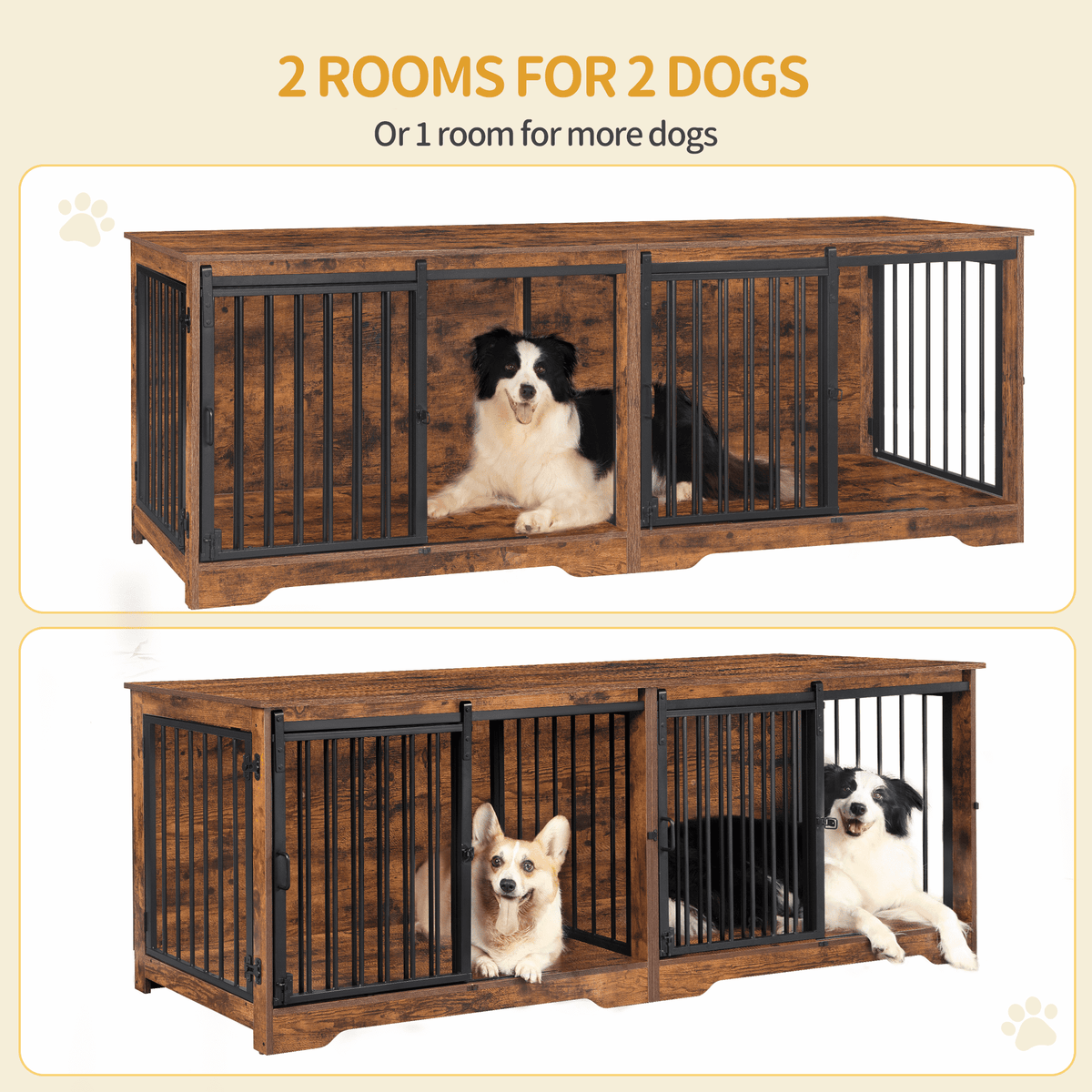 Hzuaneri 78" Large Double Dog Crate Furniture, Indoor Dog Kennel Furniture for 2 Dogs with Divider, Dual Sliding Barn Doors, Heavy Duty Dog Cage Furniture as TV Stand