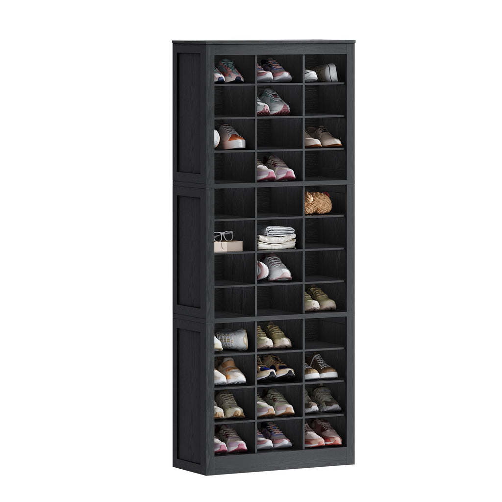 Hzuaneri 12-Tier Shoe Storage Cabinet, Wooden Tall Shoe Rack Organizer, Holds Up to 36 Pairs of Shoes, Shoe Storage Organizer for Closet, Entryway, Dorm, Bedroom, Black
