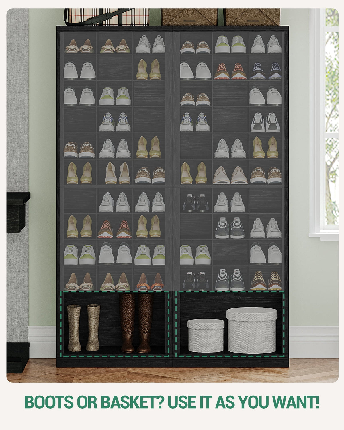 Hzuaneri 11-Tier Shoe Storage Cabinet, Wooden Shoe Rack with 30 Cubbies, Tall Freestanding Shoe Organizer for 30-33 Pairs, Easy Assembly Shoe Cabinet for Closet, Entryway, Living Room