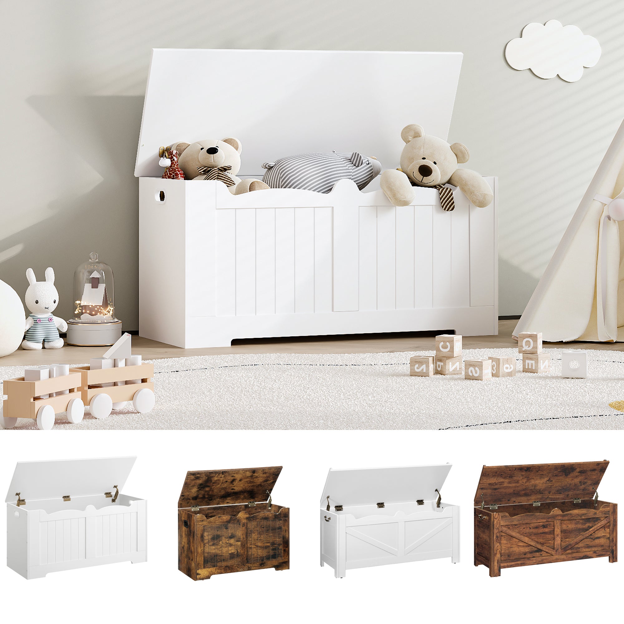 Hzuaneri Storage Bench, Storage Seat, Storage Chest with 2 Sturdy Hinges, White