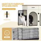 Hzuaneri 43.3'' Dog Crate Furniture for Large Dog, Indoor Dog Kennel with 2 Storage Drawers, Charging Station, Wooden Dog Cage End Table Kennel, White Brown