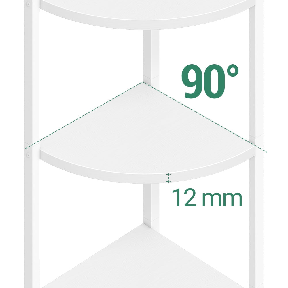 Corner Shelf Stand 6-Tier with Metal Frame, Industrial Corner Bookshelf Plant Shelf for Living Room Bathroom Kitchen, White