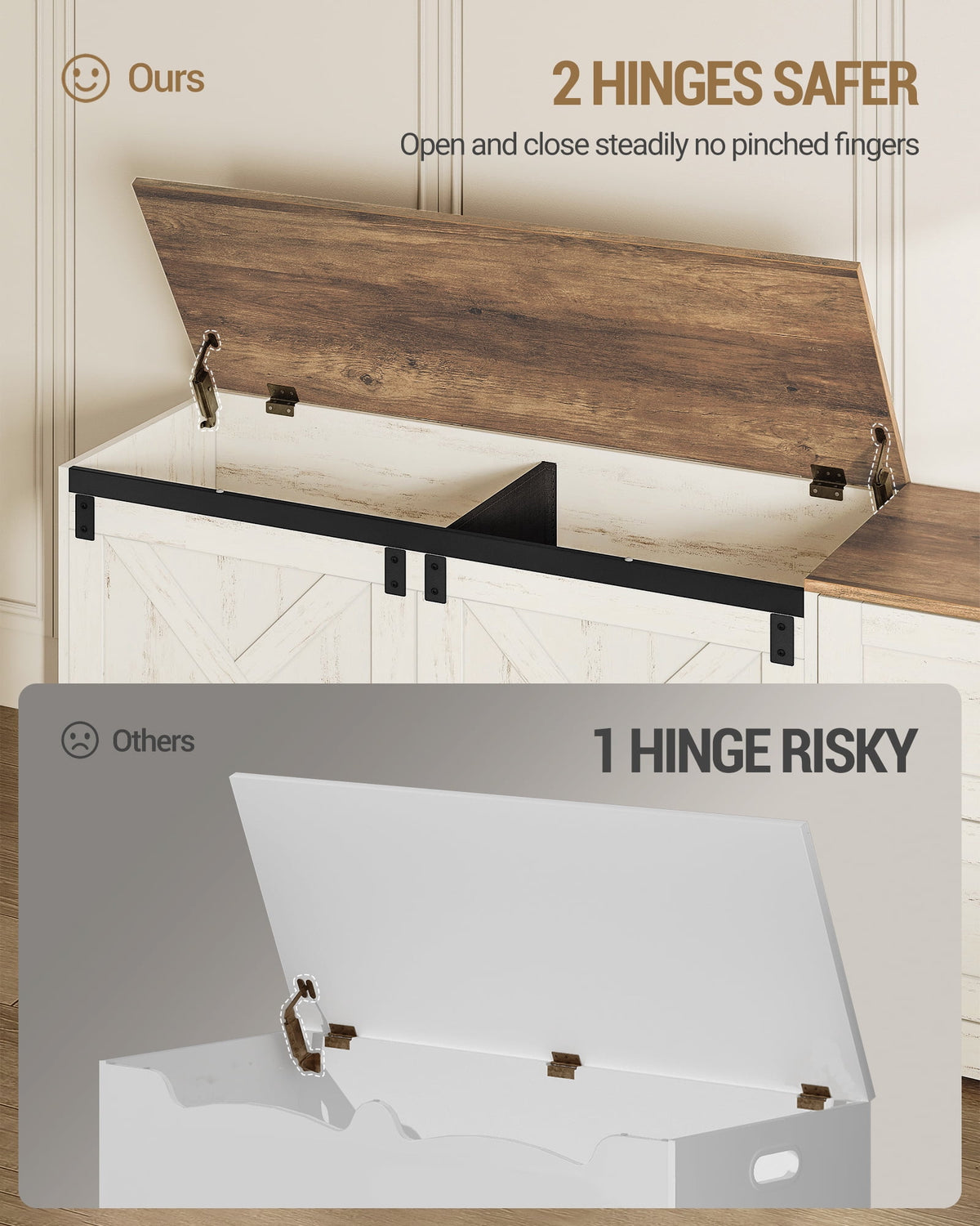 Storage Bench 58" with Double Drawers, Farmhouse Storage Trunk for Entryway and Bedroom, Antique White