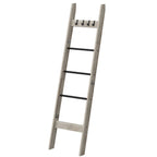 Hzuaneri Blanket Ladder for Living Room, 5-Tier Farmhouse Ladder Holder with 4 Hooks, 5ft 3 inch Rustic Decorative Farmhouse Blanket Holder Rack Easy Assembly - Greige