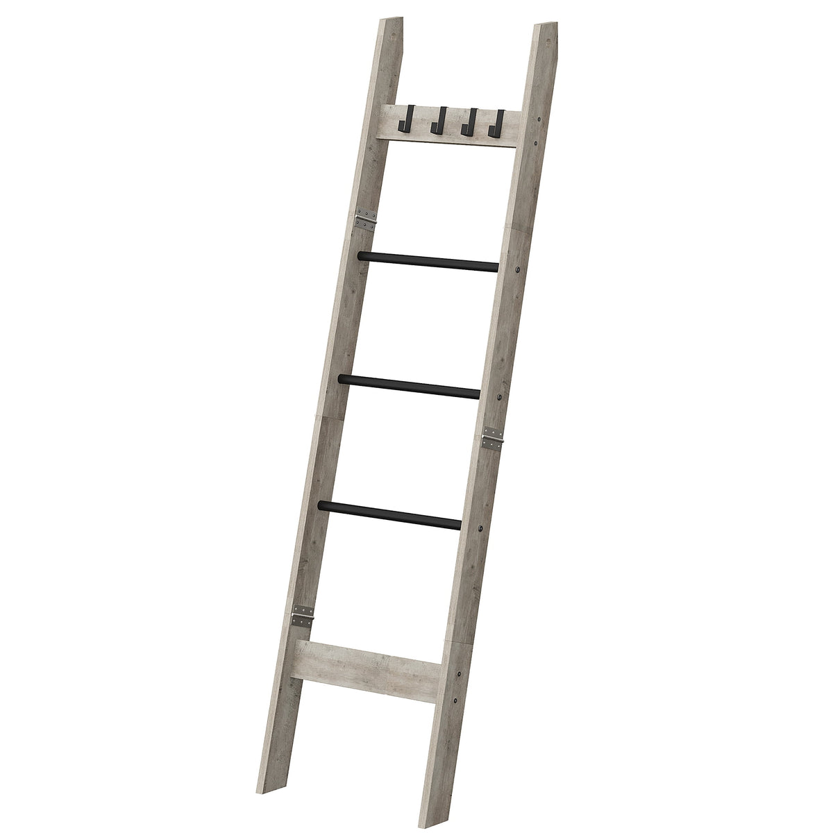 Hzuaneri Blanket Ladder for Living Room, 5-Tier Farmhouse Ladder Holder with 4 Hooks, 5ft 3 inch Rustic Decorative Farmhouse Blanket Holder Rack Easy Assembly - Greige