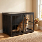 46.9" XXL Wooden Dog Crate,Barn Door Anti-Chew, Indoor End Table Style,Black
