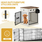 24.6" Wooden Dog Crate Furniture with charging station,small dogs,White Brown