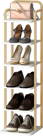Hzuaneri Shoe Rack, 39.8" H Freestanding Vertical 6‑Tier Adjustable Storage Organizer, Space‑Saving Footwear Storage for Small Spaces, White & Gold