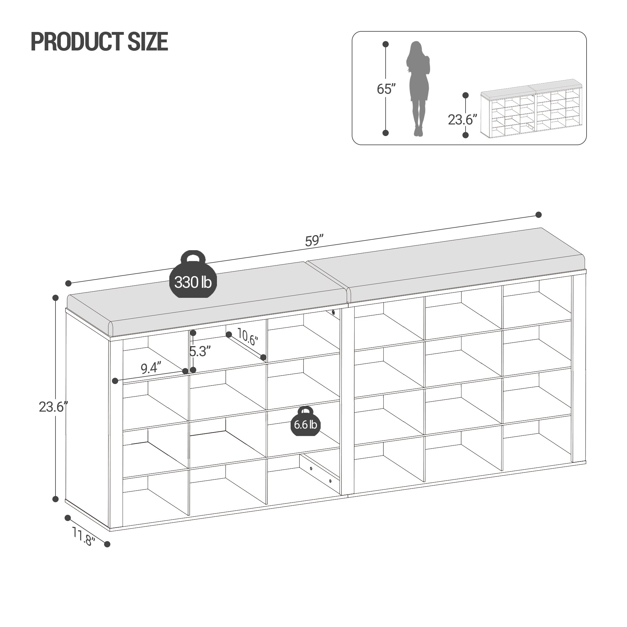 Hzuaneri Shoe Bench, Shoe Rack with Seat, Shoe Cabinet with Bench, 24 Compartments, Entrance Bench with Adjustable Shelves for Living Room, Bedroom, Hallway, White-Grey SB32403GY