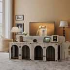 Hzuaneri 71" Dog Crate Furniture for 2 Dogs, Heavy Duty Wooden Kennel for Medium Large Dogs with Divider,Greige Black