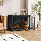 Hzuaneri Dog Crate Furniture with Barn Door, 43.3" Wood Heavy Duty Dog Crate Kennel for Medium/Large Dogs, End Side Table, Farmhouse Style, Black