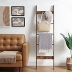 Hzuaneri Blanket Ladder for Living Room, 5-Tier Farmhouse Ladder Holder with 4 Hooks, 5ft 3 inch Rustic Decorative Farmhouse Blanket Holder Rack Easy Assembly - Rustic Brown