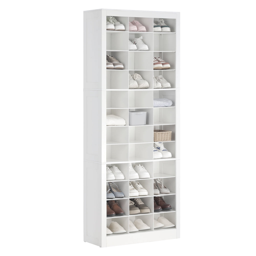Hzuaneri 12-Tier Shoe Storage Cabinet, Wooden Tall Shoe Rack Organizer, Holds up to 36 Pairs of Shoes, Shoe Storage Organizer for Closet, Entryway, Dorm, Bedroom, White