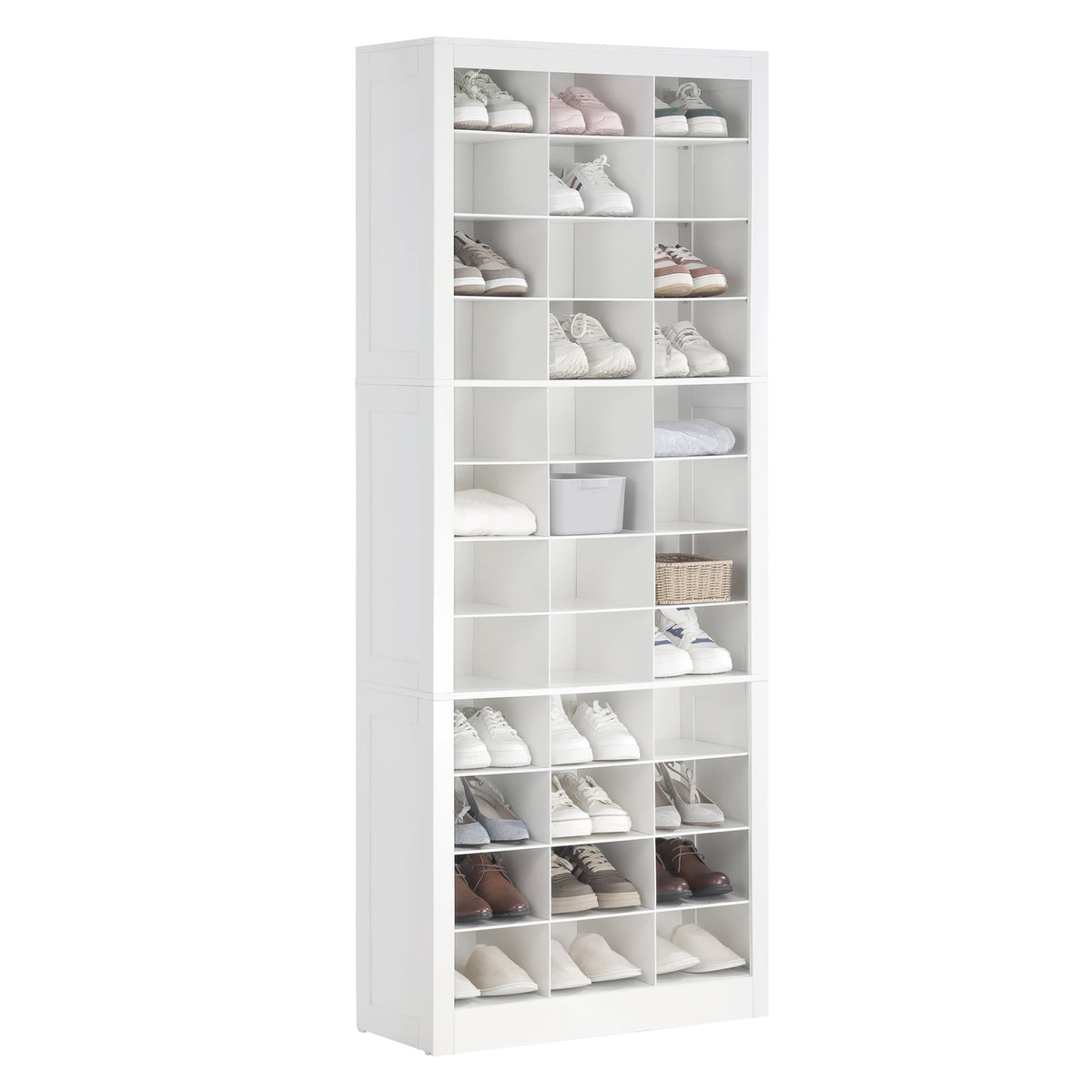 Hzuaneri 12-Tier Shoe Storage Cabinet, Wooden Tall Shoe Rack Organizer, Holds up to 36 Pairs of Shoes, Shoe Storage Organizer for Closet, Entryway, Dorm, Bedroom, White