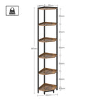 Hzuaneri Corner Shelf, 6-Tier Bookshelf, Freestanding Shelf, Storage Shelf, Corner Bookshelf, Brown-Black