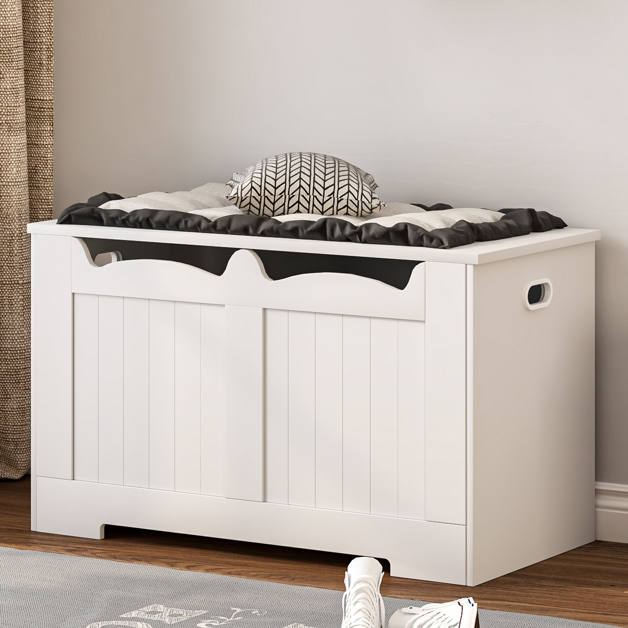 Hzuaneri Storage Bench, 40 x 76 x 48 cm, White – Bench with Storage and 2 Sturdy Hinges; Storage Unit for Hallway, Bedroom, Living Room SB04403X