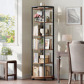 Rotating Bookshelf, 360° Spinning Bookshelf Tower, Display Revolving Bookcase, Round Book Shelf, Narrow Swivel Bookshelves for Small Space, Bedroom, Living Room, 6-Tier Rustic Brown