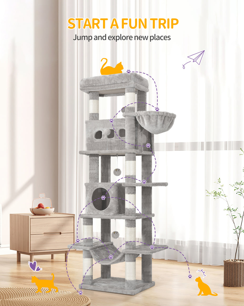Hzuaneri Cat Tree,  Large Cat Tower for Indoor Cats, Multi-Level Cat House with Condo